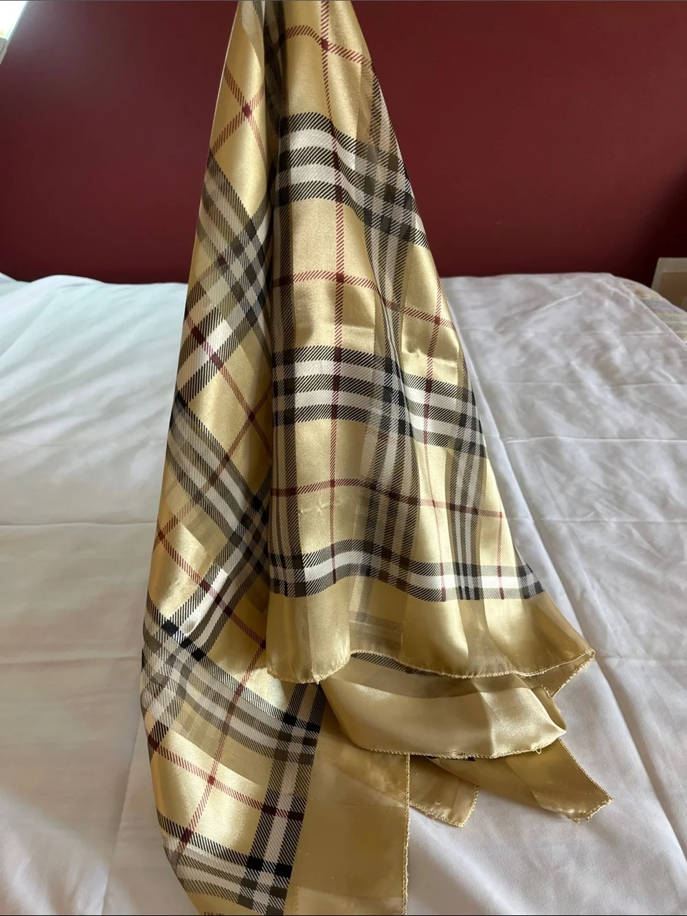 Burberry Gold and Beige Signature Plaid Silk Square Scarf - Picture 3 of 5